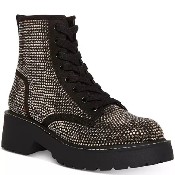 Madden Girl Shoes - Madden Girl Rhinestone Lace-Up Combat Boots
